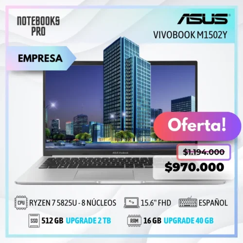 ASUS VIVOBOOK M1502Y - RYZEN 7 5825U - SSD 512 GB - 16 GB RAM - 15.6'' FHD - 8 Núcleos - Teclado español