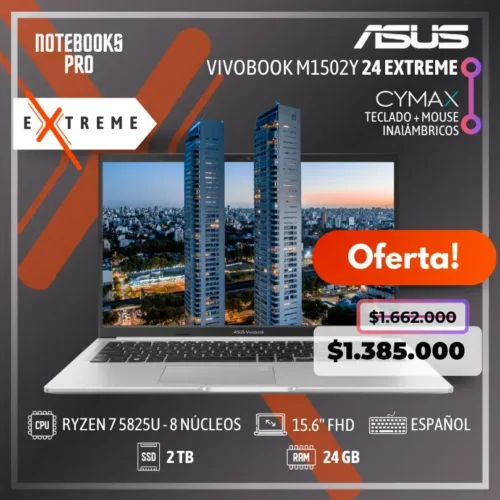 ASUS VIVOBOOK M1502Y 24 EXTREME - RYZEN 7 5825U - SSD 2 TB - 24 GB RAM - 15.6'' FHD - 8 Núcleos - Teclado español