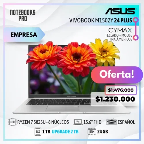 ASUS VIVOBOOK M1502Y 24 PLUS - RYZEN 7 5825U - SSD 1 TB - 24 GB RAM - 15.6'' FHD - 8 Núcleos - Teclado español