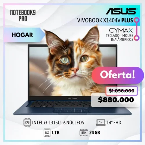 ASUS VIVOBOOK X1404V PLUS - i3-1315U - SSD 1 TB - 24 GB RAM - 14" FHD - 6 Núcleos + Combo CYMAX