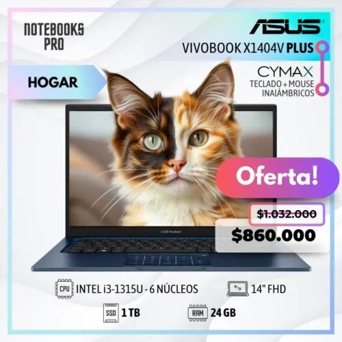 ASUS VIVOBOOK X1404V PLUS - i3-1315U - SSD 1 TB - 24 GB RAM - 14" FHD - 6 Núcleos