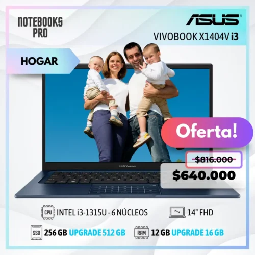 ASUS VIVOBOOK X1404V - i3-1315U - SSD 256 GB - 12 GB RAM - 14" FHD - 6 Núcleos