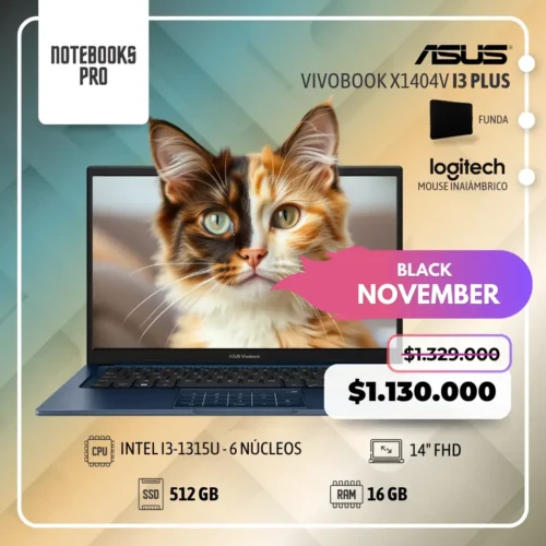 ASUS VIVOBOOK X1404V PLUS - i3-1315U - SSD 512 GB - 16 GB RAM - 14" FHD - 6 Núcleos