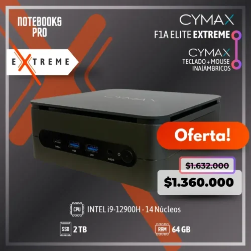 MINI PC CYMAX F1A ELITE EXTREME - i9-12900H - SSD 2 TB - 64 GB RAM - 14 Núcleos + KIT TECLADO + MOUSE WIRELESS CYMAX
