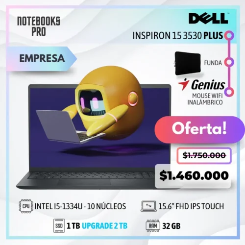 DELL INSPIRON 15 3530 PLUS - i5-1334U - SSD 1 TB - 32 GB RAM - 15.6" FHD IPS Touch - 10 Núcleos
