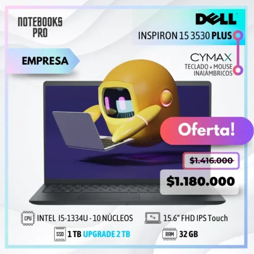 DELL INSPIRON 15 3530 PLUS - i5-1334U - SSD 1 TB - 32 GB RAM - 15.6" FHD IPS Touch - 10 Núcleos + KIT TECLADO + MOUSE WIRELESS CYMAX