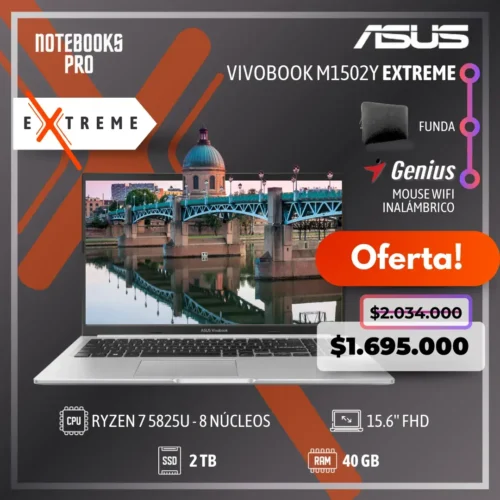 ASUS VIVOBOOK M1502Y EXTREME - RYZEN 7 5825U - SSD 2 TB - 40 GB RAM - 15.6'' FHD - 8 Núcleos - Teclado español