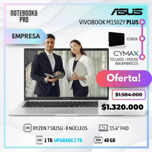 ASUS VIVOBOOK M1502Y PLUS - RYZEN 7 5825U - SSD 1 TB - 40 GB RAM - 15.6'' FHD - 8 Núcleos - Teclado español