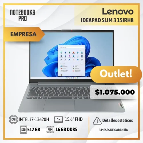 (OUTLET) LENOVO IDEAPAD SLIM 3 15IRH8 - i7-13620H - SSD 512 GB - 16 GB RAM DDR5 - 15.6" FHD