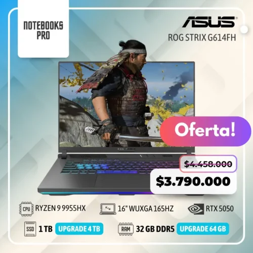 ASUS ROG STRIX G614FH - RYZEN 9 9955HX - SSD 1TB - 32 GB RAM DDR5 - 16" WUXGA 165Hz - RTX 5050 - Teclado retroiluminado - 16 Núcleos