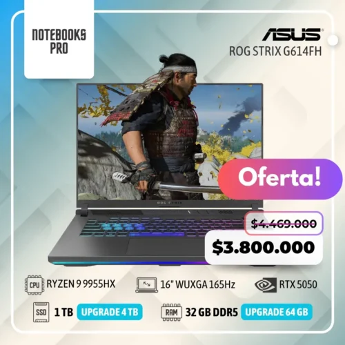 ASUS ROG STRIX G614FH - RYZEN 9 9955HX - SSD 1TB - 32 GB RAM DDR5 - 16" WUXGA 165Hz - RTX 5050 - Teclado retroiluminado - 16 Núcleos