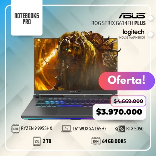 ASUS ROG STRIX G614FH PLUS - RYZEN 9 9955HX - SSD 2TB - 64 GB RAM DDR5 - 16" WUXGA 165Hz - RTX 5050 - Teclado retroiluminado - 16 Núcleos