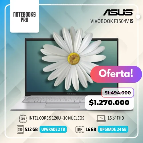 ASUS VIVOBOOK F1504V – INTEL CORE 5 120U – SSD 512 – 16 GB RAM – 15.6″ FHD