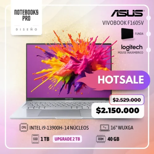 ASUS VIVOBOOK F1605V - i9-13900H - SSD 1 TB - 40 GB RAM - 16" WUXGA - 14 Núcleos
