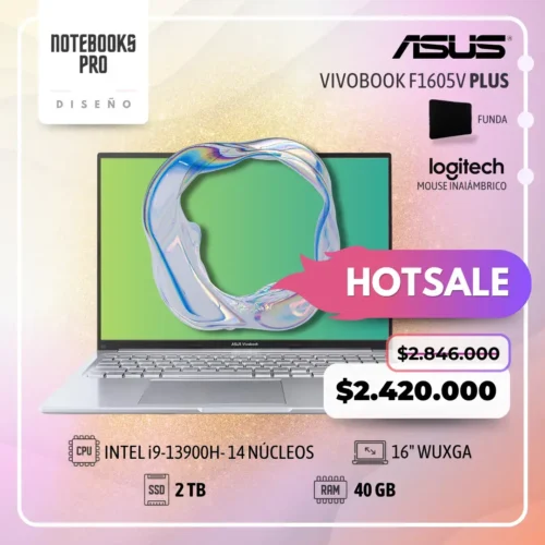 ASUS VIVOBOOK F1605V PLUS - i9-13900H - SSD 2 TB - 40 GB RAM - 16" WUXGA - 14 Núcleos
