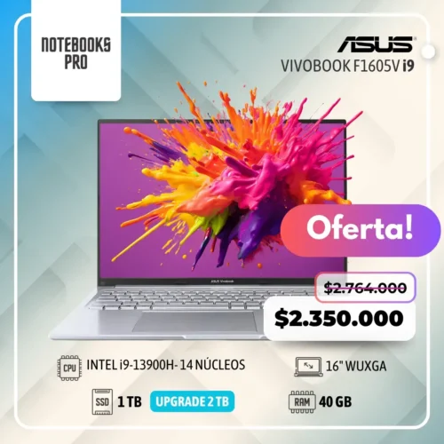 ASUS VIVOBOOK F1605V - i9-13900H - SSD 1 TB - 40 GB RAM - 16" WUXGA - 14 Núcleos