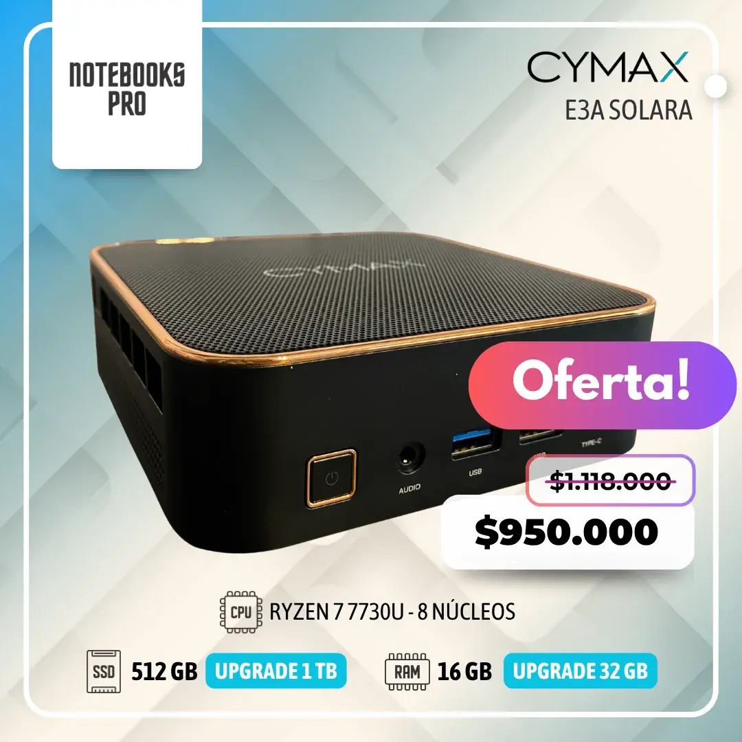 MINI PC CYMAX SOLARA E3A - RYZEN 7 7730U - SSD 512 GB - 16 GB RAM - 8 Núcleos