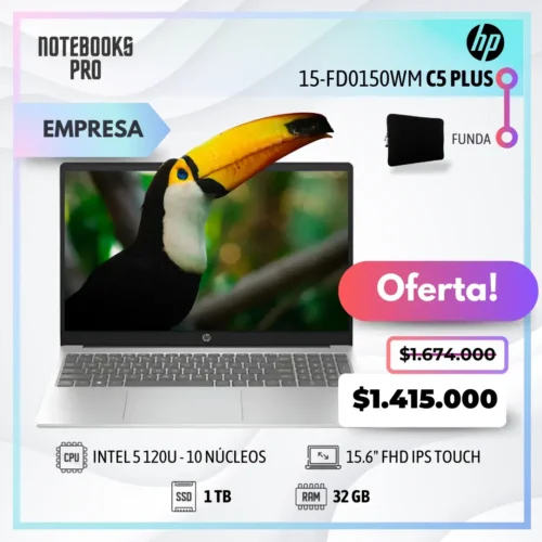 HP 15-FD0150WM C5 PLUS - INTEL CORE 5 120U - SSD 1TB - 32 GB RAM - 15'6 FHD IPS - 10 Núcleos