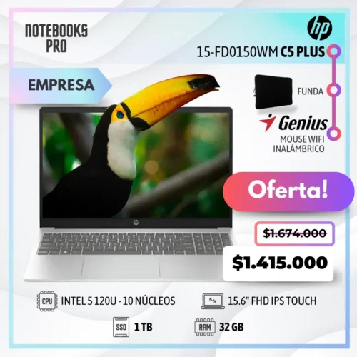 HP 15-FD0150WM C5 PLUS - INTEL CORE 5 120U - SSD 1TB - 32 GB RAM - 15'6 FHD IPS - 10 Núcleos