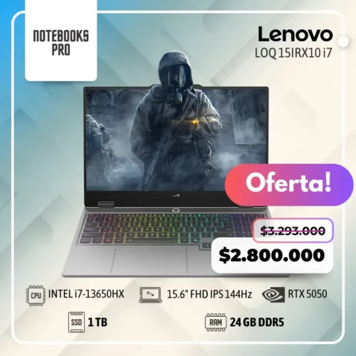 LENOVO LOQ 15IRX10 - i7-13650HX - SSD 1TB - 24 GB RAM DDR5 - 15.6" FHD IPS 144Hz - RTX 5050 - 14 núcleos - Teclado retroiluminado