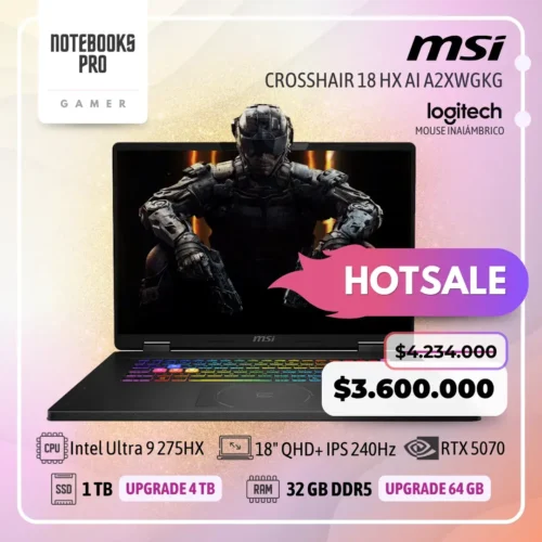MSI CROSSHAIR 18 HX AI A2XWGKG - Ultra 9 275HX - SSD 1 TB - 32 GB RAM DDR5 - RTX 5070 - 18" QHD+ IPS 240Hz - Teclado Retroiluminado - 24 Núcleos