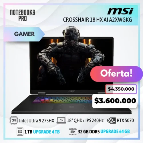 MSI CROSSHAIR 18 HX AI A2XWGKG - Ultra 9 275HX - SSD 1 TB - 32 GB RAM DDR5 - RTX 5070 - 18" QHD+ IPS 240Hz - Teclado Retroiluminado - 24 Núcleos