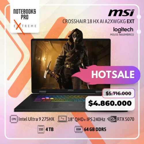 MSI CROSSHAIR 18 HX AI A2XWGKG EXTREME - Ultra 9 275HX - SSD 4 TB - 64 GB RAM DDR5 - RTX 5070 - 18" QHD+ IPS 240Hz - Teclado Retroiluminado - 24 Núcleos