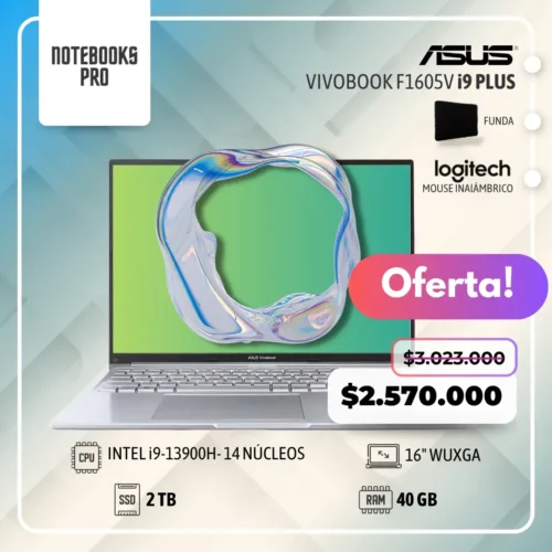 ASUS VIVOBOOK F1605V PLUS - i9-13900H - SSD 2 TB - 40 GB RAM - 16" WUXGA - 14 Núcleos