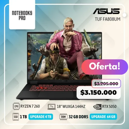 ASUS TUF FA808UM - RYZEN 7 260 - SSD 1 TB - 32 GB RAM DDR5 - 18" WUXGA 144HZ - RTX 5050 - Teclado retroiluminado - 8 Núcleos