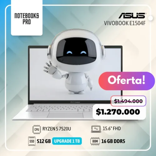 ASUS VIVOBOOK E1504F - RYZEN 5 7520U - SSD 512 GB - 16 GB RAM DDR5 - 15.6" FHD - 4 Núcleos