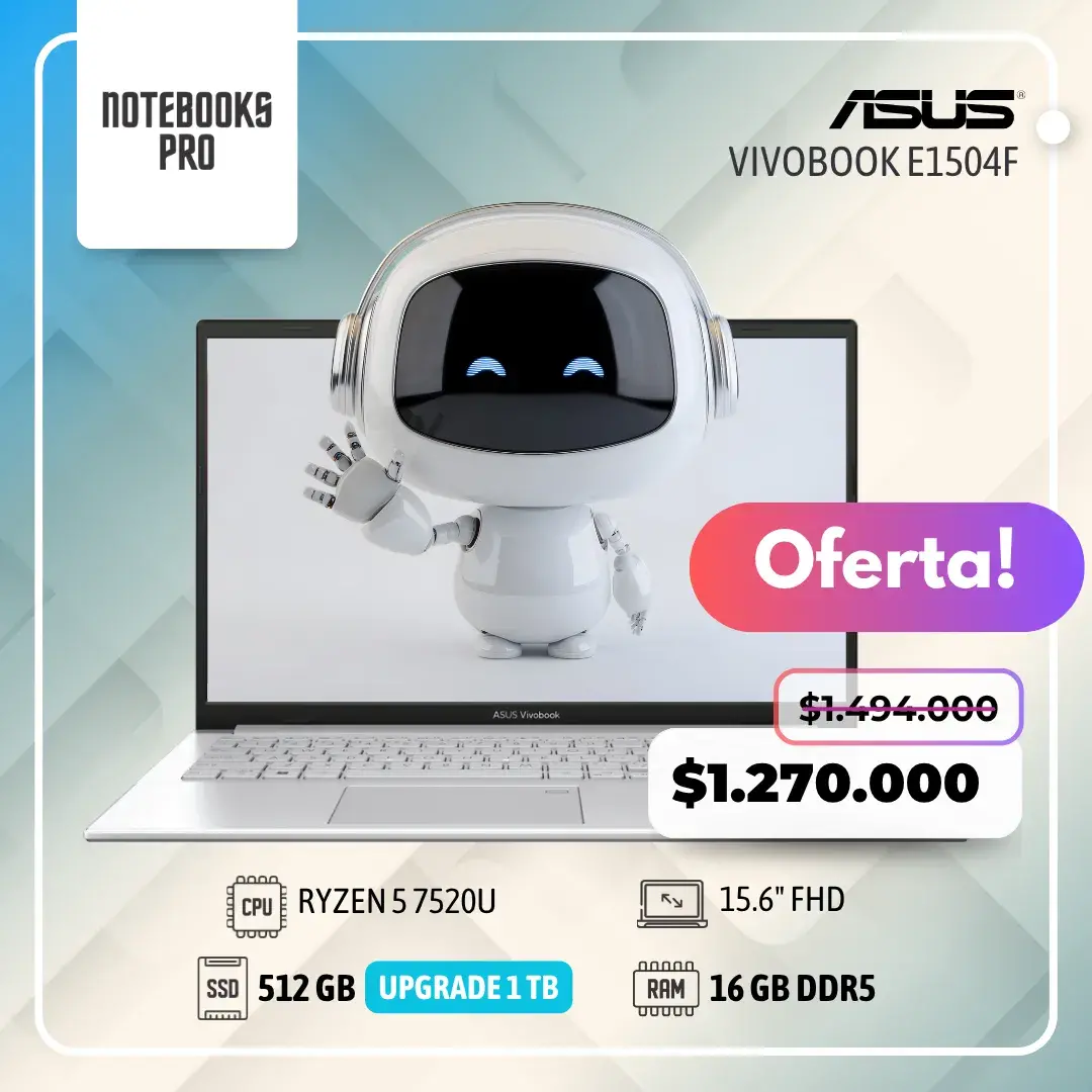 ASUS VIVOBOOK E1504F - RYZEN 5 7520U - SSD 512 GB - 16 GB RAM DDR5 - 15.6" FHD - 4 Núcleos