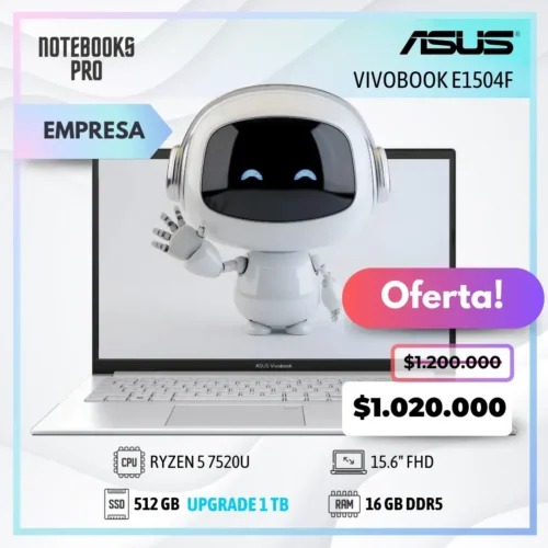 ASUS VIVOBOOK E1504F - RYZEN 5 7520U - SSD 512 GB - 16 GB RAM DDR5 - 15.6" FHD - 4 Núcleos