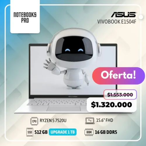 ASUS VIVOBOOK E1504F - RYZEN 5 7520U - SSD 512 GB - 16 GB RAM DDR5 - 15.6" FHD - 4 Núcleos