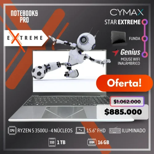 CYMAX STAR EXTREME - RYZEN 5 3500U - SSD 1 TB - 16 GB RAM - 15.6" FHD - 4 Núcleos - Teclado Retroiluminado
