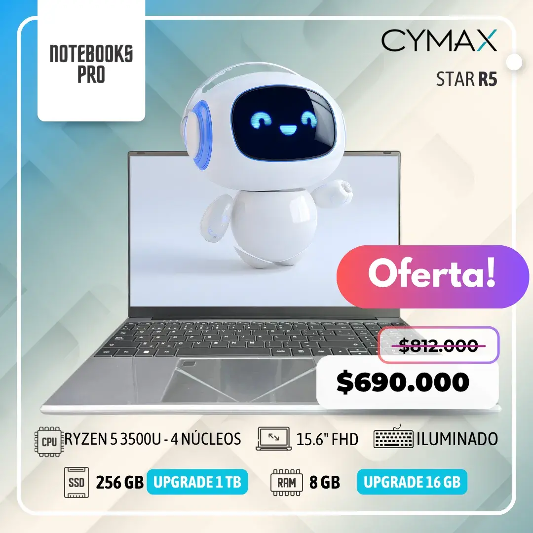 CYMAX STAR - RYZEN 5 3500U - SSD 256 GB - 8 GB RAM - 15.6" FHD - 4 Núcleos - Teclado Retroiluminado
