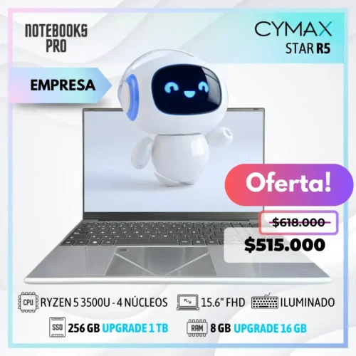 CYMAX STAR - RYZEN 5 3500U - SSD 256 GB - 8 GB RAM - 15.6" FHD - 4 Núcleos - Teclado Retroiluminado