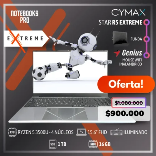 CYMAX STAR EXTREME - RYZEN 5 3500U - SSD 1 TB - 16 GB RAM - 15.6" FHD - 4 Núcleos - Teclado Retroiluminado