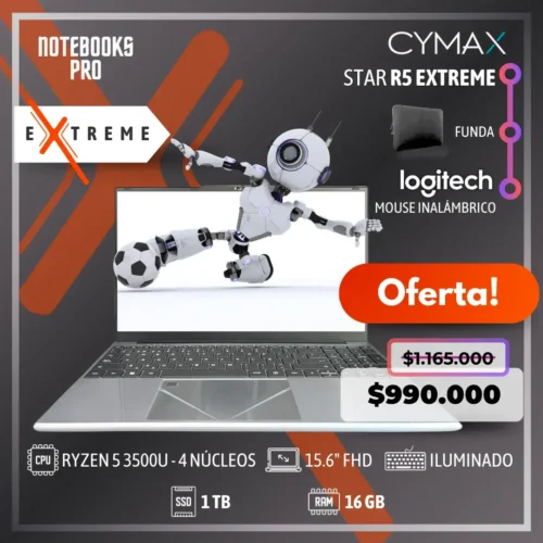 CYMAX STAR EXTREME - RYZEN 5 3500U - SSD 1 TB - 16 GB RAM - 15.6" FHD - 4 Núcleos - Teclado Retroiluminado