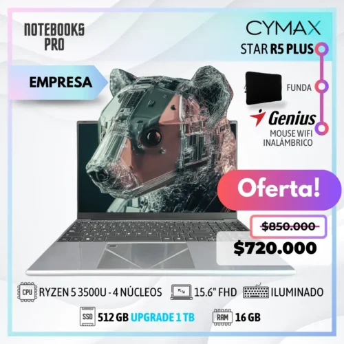CYMAX STAR PLUS - RYZEN 5 3500U - SSD 512 GB - 16 GB RAM - 15.6" FHD - 4 Núcleos - Teclado Retroiluminado