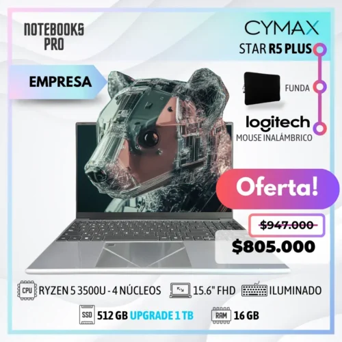 CYMAX STAR PLUS - RYZEN 5 3500U - SSD 512 GB - 16 GB RAM - 15.6" FHD - 4 Núcleos - Teclado Retroiluminado