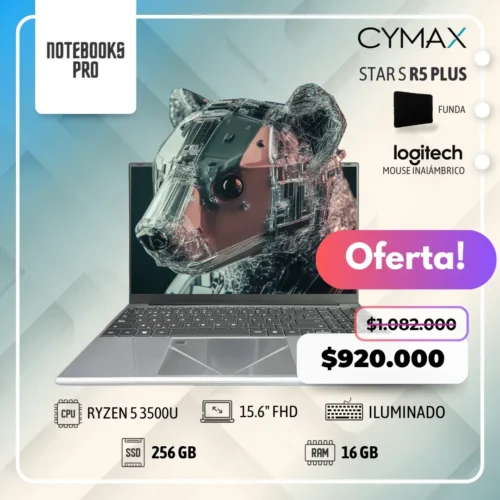 CYMAX STAR PLUS - RYZEN 5 3500U - SSD 256 GB - 16 GB RAM - 15.6" FHD - 4 Núcleos - Teclado Retroiluminado