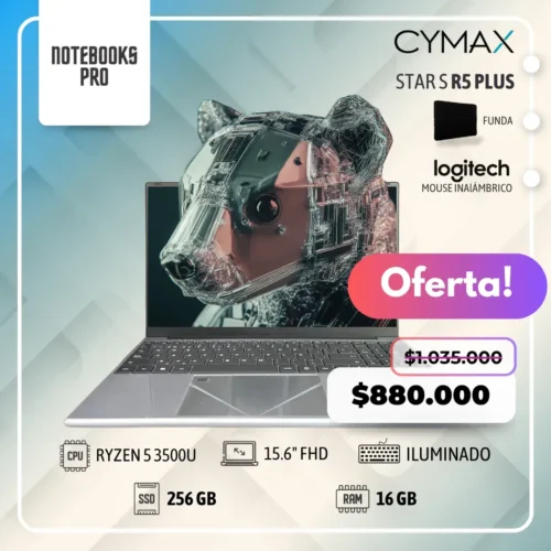 CYMAX STAR PLUS - RYZEN 5 3500U - SSD 256 GB - 16 GB RAM - 15.6" FHD - 4 Núcleos - Teclado Retroiluminado