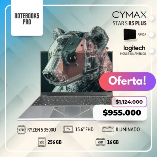 CYMAX STAR PLUS - RYZEN 5 3500U - SSD 256 GB - 16 GB RAM - 15.6" FHD - 4 Núcleos - Teclado Retroiluminado