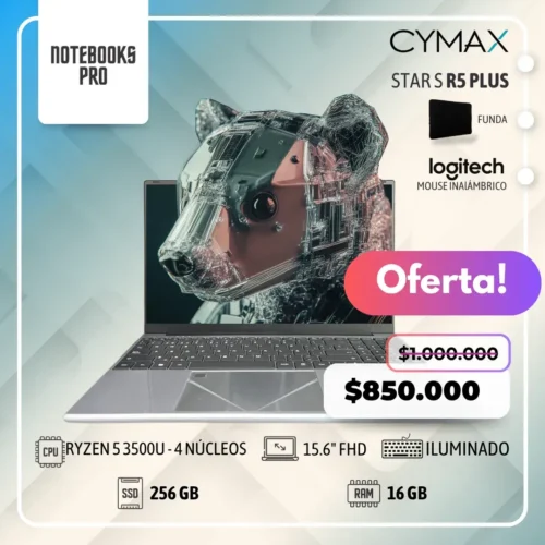 CYMAX STAR PLUS - RYZEN 5 3500U - SSD 256 GB - 16 GB RAM - 15.6" FHD - 4 Núcleos - Teclado Retroiluminado