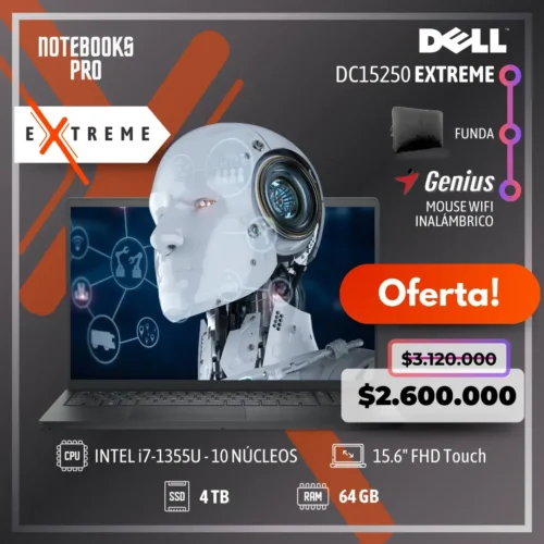 DELL 15 DC15250 EXTREME - i7-1355U - 4TB SSD - 64 GB RAM - 15.6" FHD Touch - 10 Núcleos