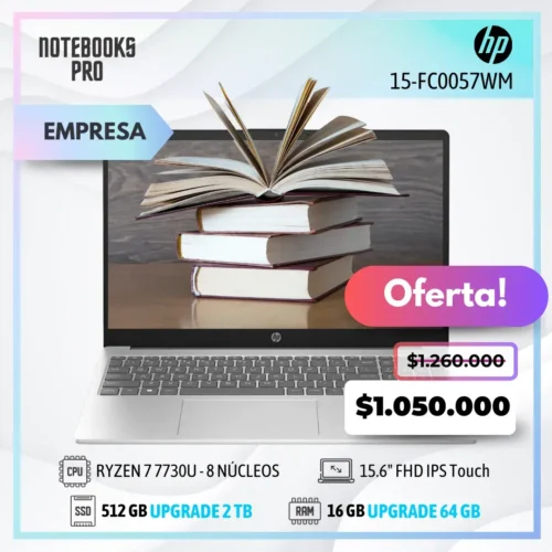 HP 15-FC0057WM - RYZEN 7 7730U - SSD 512 GB - 16 GB RAM - 15.6" FHD IPS LED Touch - 8 Núcleos