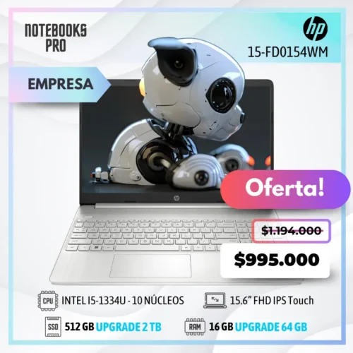 HP 15-FD0154WM - i5-1334U - SSD 512 GB - 16 GB RAM - 15.6” FHD IPS Touch - 10 Núcleos