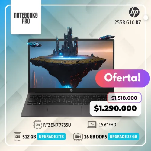 HP 255R G10 - RYZEN 7 7735U - SSD 512 GB - 16 GB RAM DDR5 - 15.6" FHD - 8 núcleos