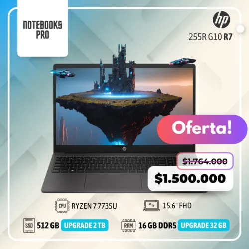 HP 255R G10 - RYZEN 7 7735U - SSD 512 GB - 16 GB RAM DDR5 - 15.6" FHD - 8 núcleos