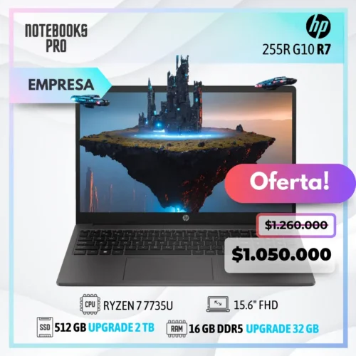 HP 255R G10 - RYZEN 7 7735U - SSD 512 GB - 16 GB RAM DDR5 - 15.6" FHD - 8 núcleos